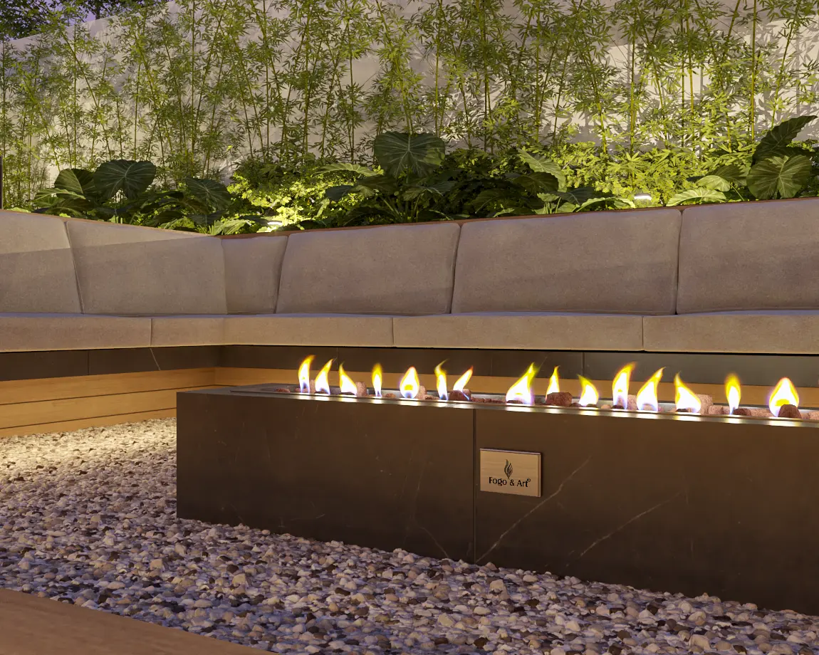 Lareira eficiente fire pit retangular
