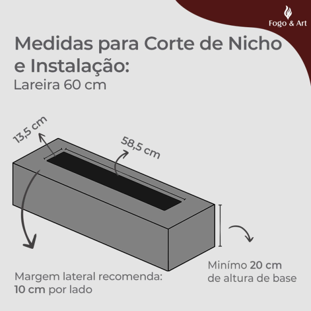 medidas para corte de nicho e instalação - lareira luna 