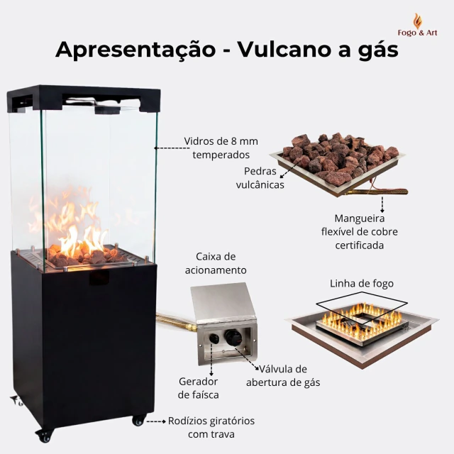 apresentação da lareira a gás vulcano 